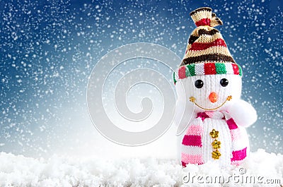 Merry christmas and happy new year background. Snowman standing Stock Photo