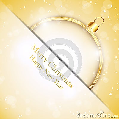 Merry Christmas Happy New Year Ball Golden Vector Illustration