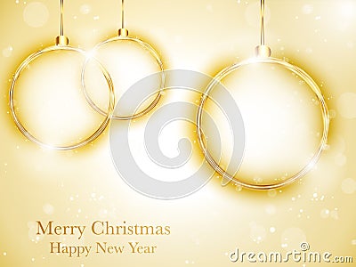 Merry Christmas Happy New Year Ball Golden Vector Illustration