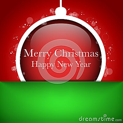 Merry Christmas Happy New Year Ball on Red Backgro Vector Illustration