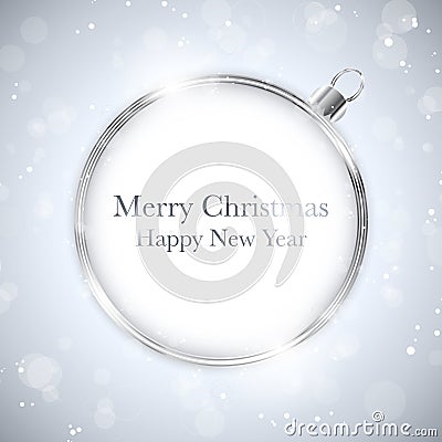 Merry Christmas Happy New Year Ball Silver Vector Illustration