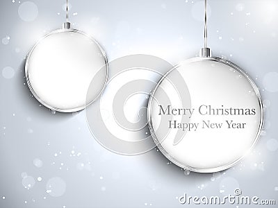 Merry Christmas Happy New Year Ball Silver with St Vector Illustration