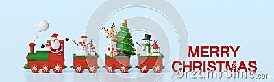 Merry Christmas and Happy New Year, Banner background of Santa Claus and friends on Christmas train Stock Photo