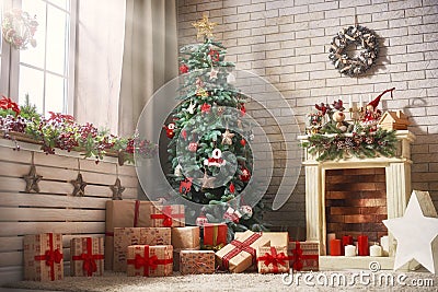 Room decorated for Christmas Stock Photo