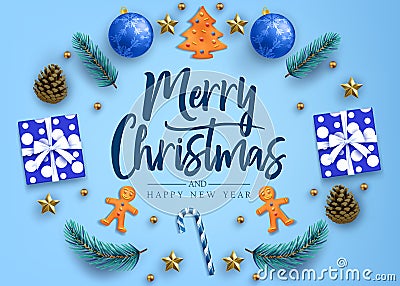 Merry Christmas and Happy New Year Calligraphic Greeting Holiday Postcard Vector Illustration