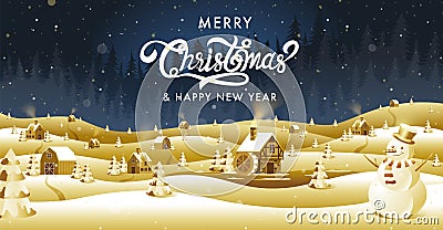 Merry Christmas, happy new year, calligraphy, Golden fantasy , vector Vector Illustration