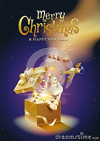 Merry Christmas, happy new year, calligraphy, Golden fantasy , vector Vector Illustration