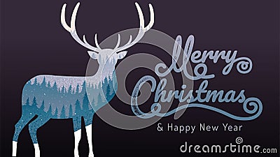 Merry Christmas, happy new year, calligraphy, landscape winter, vector illustration Vector Illustration