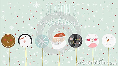 Merry Christmas And Happy New Year card with greeting candy Vector Illustration