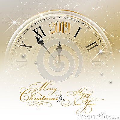 Merry Christmas and Happy New Year 2019 card Cartoon Illustration