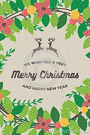 Merry christmas and happy new year card for poster background template retro vector illustration Vector Illustration