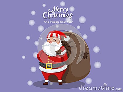 Merry Christmas and happy new year. Cartoon santa claus and decorative element. Vector Illustration. Vector Illustration