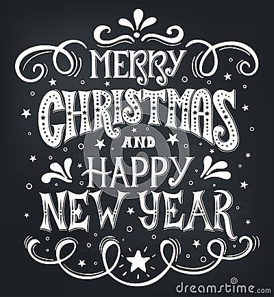 Merry Christmas and Happy New Year. Conceptual handwritten phrase T shirt calligraphic design, greeting card, poster or Vector Illustration