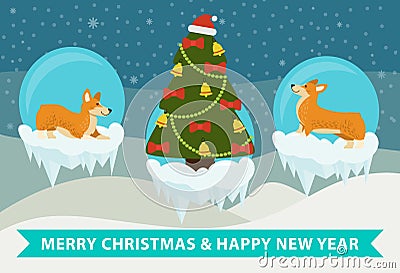 Merry Christmas and Happy New Year Corgi Congrats Vector Illustration