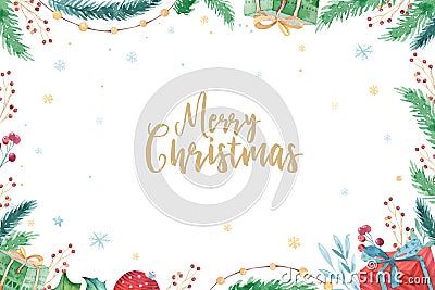 Merry Christmas and Happy New Year 2019 decoration winter set. Watercolor holiday background. Xmas element card Stock Photo