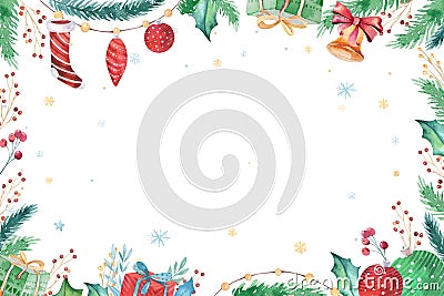 Merry Christmas and Happy New Year 2019 decoration winter set. Watercolor holiday background. Xmas element card Stock Photo