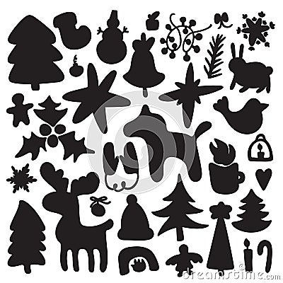 Merry Christmas and Happy New Year doodle hand-drawn big illustration set. Scrap vector design Cartoon Illustration