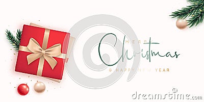 Merry Christmas and Happy New Year festive horizontal banner. Vector Illustration