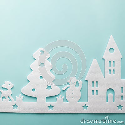 Merry Christmas and Happy New Year. Foam cutter of City, art and Stock Photo