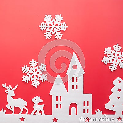 Merry Christmas and Happy New Year. Foam cutter of City, art and Stock Photo