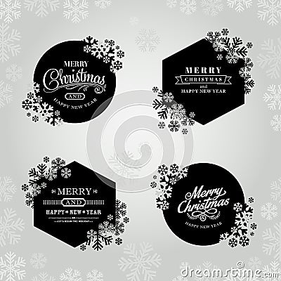 Merry christmas and happy new year frame with snowflakes Vector Illustration