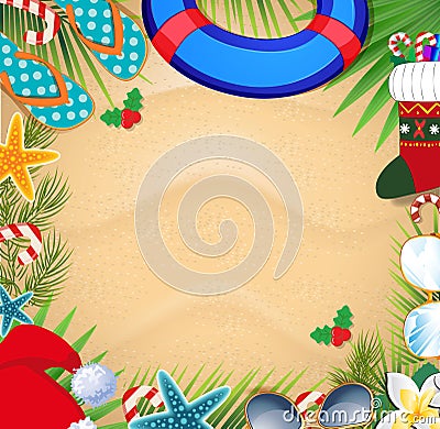 Christmas beach frame with space for text Vector Illustration