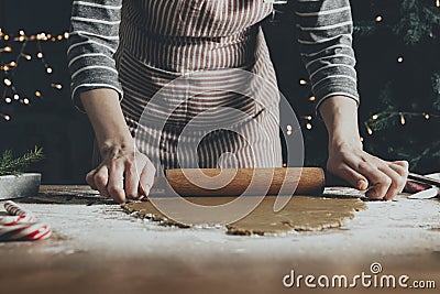 Merry Christmas, Happy New Year. Gingerbread cooking, cake or strudel baking Stock Photo