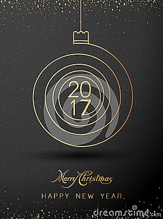 Merry christmas happy new year gold 2017 spiral shape. Ideal for xmas card Vector Illustration