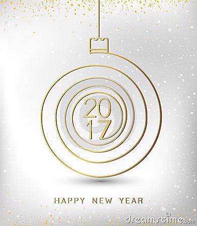 Merry christmas happy new year gold 2017 spiral shape. Ideal for xmas card or elegant holiday party invitation. Vector Illustration