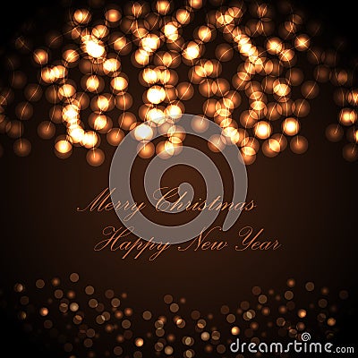 Merry Christmas and Happy New Year greeting card. beautiful holiday background, blurred festive lights. Stock Photo