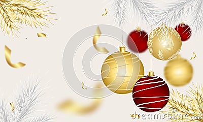 Merry Christmas and Happy New Year greeting card with festive Christmas balls. Vector holiday illustration Vector Illustration