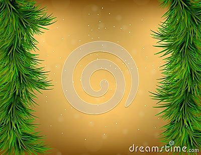 Merry Christmas and Happy New Year greeting card with fir twigs Vector Illustration