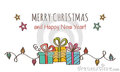 Merry Christmas and Happy New Year Greeting Card Vector Illustration