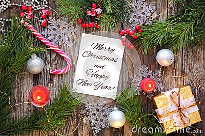 Merry Christmas and Happy New Year Greeting Card Stock Photo