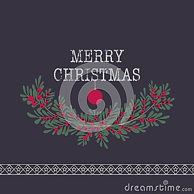 Merry christmas and happy new year greeting card wreath background Vector Illustration