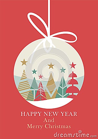 Merry Christmas and Happy New Year greeting cards, posters, holiday covers. Modern Xmas design. Christmas tree, ball, decoration Vector Illustration