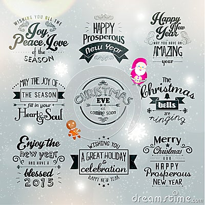 Merry Christmas and Happy New Year 2015 Greetings Vector Illustration