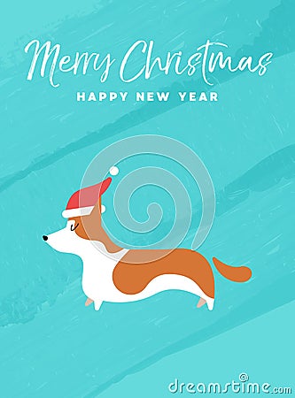 Christmas and new year holiday Corgi dog card Vector Illustration