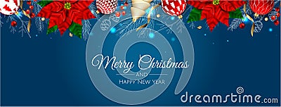 Merry Christmas and Happy New Year Holiday white banner illustration. Xmas design with realistic vector 3d objects Vector Illustration