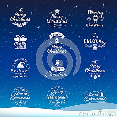Merry Christmas and Happy New Year icon set. Typography, text de Vector Illustration