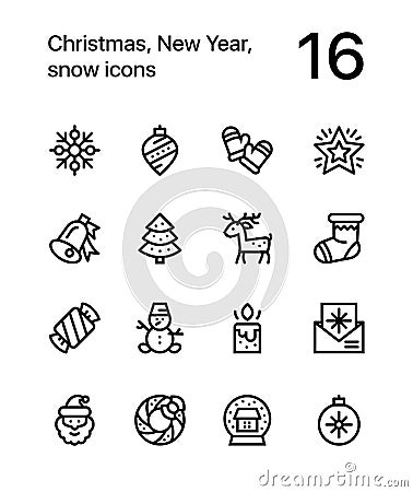 Merry Christmas and Happy New Year icons for web and mobile design pack 3 Vector Illustration