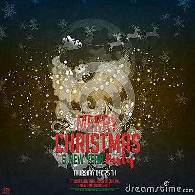 Merry Christmas and Happy New Year. Illustration with Phoenix, Happy New Year wish and Santa Claus Vector Illustration