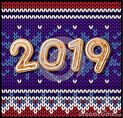 Merry Christmas 2019 and Happy new year an inscription in neon letters on a brick wall. Vector Illustration