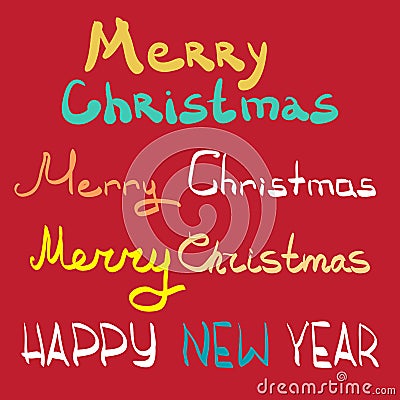 Merry christmas and happy new year lettering design set. Stock Photo
