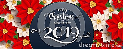 Merry Christmas And Happy New Year 2019. Vector Illustration