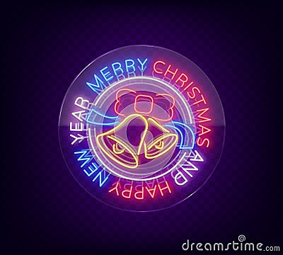 Merry Christmas and Happy New year neon sign. Neon symbol for your New Year`s projects, greetings cards, banners. Bright Vector Illustration