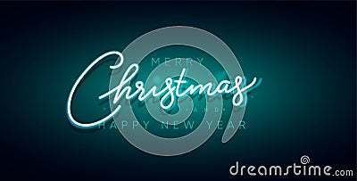 Merry Christmas and Happy New Year neon sign. Xmas card, vector illustration. Vector Illustration