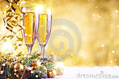 Merry Christmas and Happy New Year. A New Year`s background with New Year decorations.New Year`s card. Stock Photo