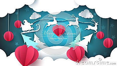 Merry christmas, happy new year - paper illustration. Vector Illustration