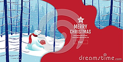 Merry Christmas, happy new year, Polar Bear, landscape winter Vector Illustration